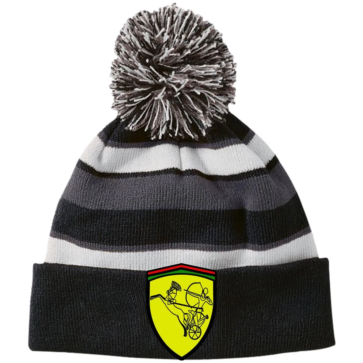 Ramses II Victory EMB Striped Beanie with Pom