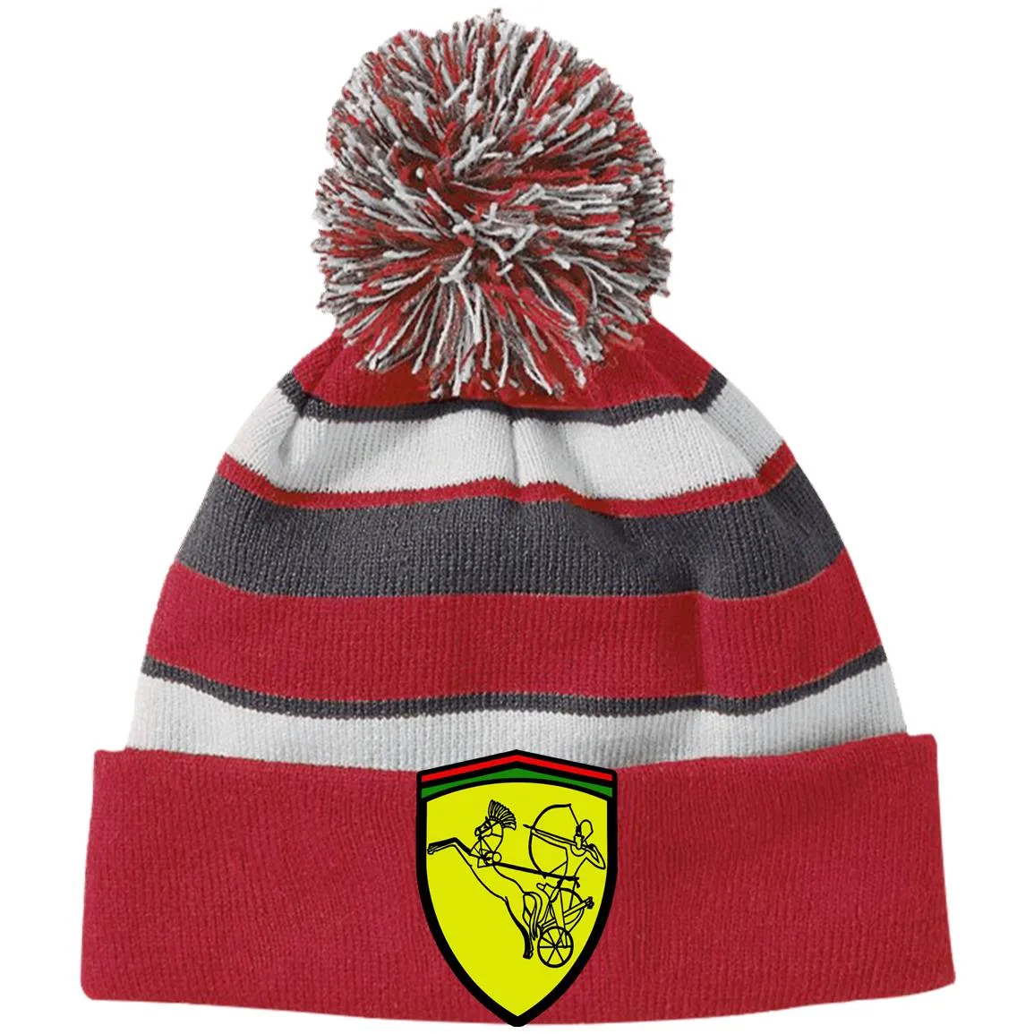 Ramses II Victory EMB Striped Beanie with Pom