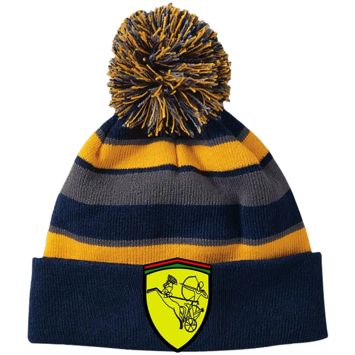 Ramses II Victory EMB Striped Beanie with Pom