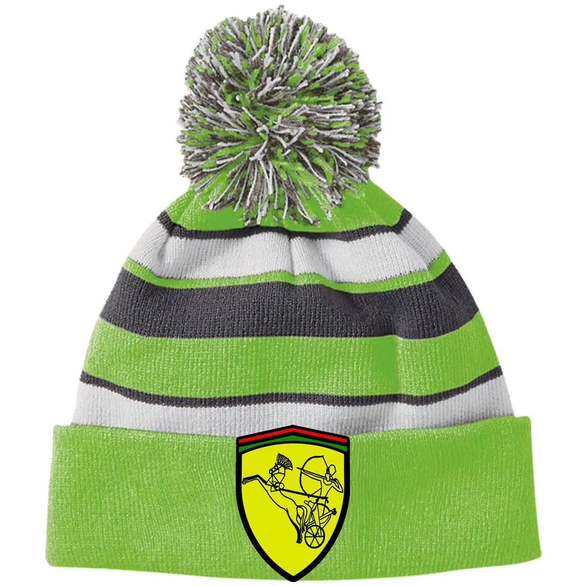 Ramses II Victory EMB Striped Beanie with Pom