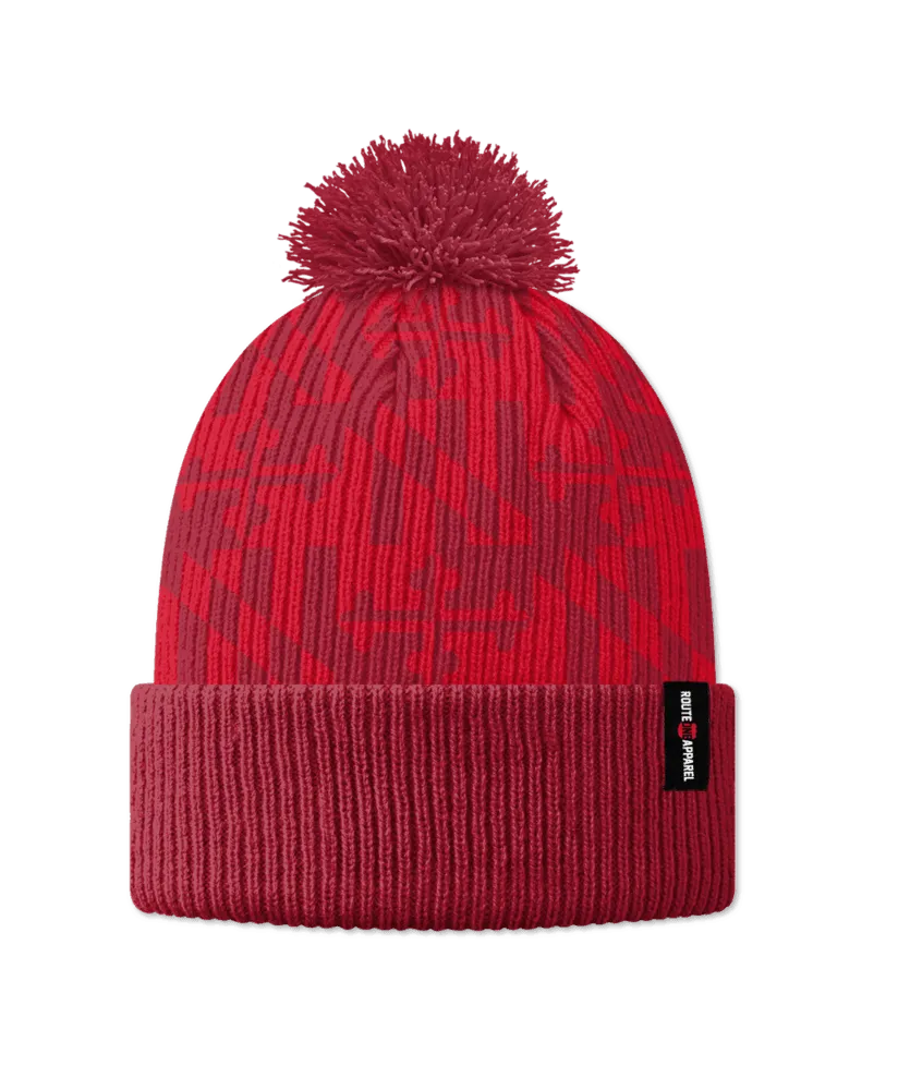 Red Maryland Flag / Knit Beanie Cap w/ Pom-Pom
