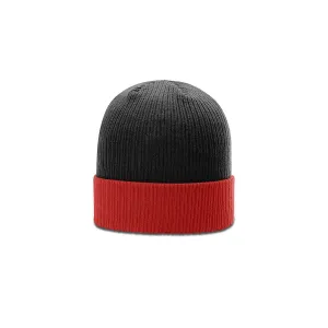 Richardson Black/Red Rib Knit Beanie with Cuff