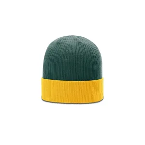 Richardson Dark Green/Gold Rib Knit Beanie with Cuff
