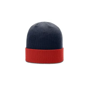 Richardson Navy/Red Rib Knit Beanie with Cuff