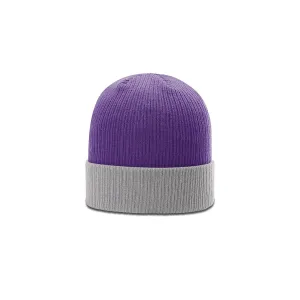 Richardson Purple/Grey Rib Knit Beanie with Cuff