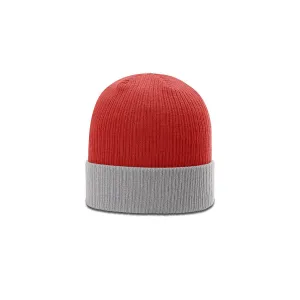Richardson Red/Grey Rib Knit Beanie with Cuff