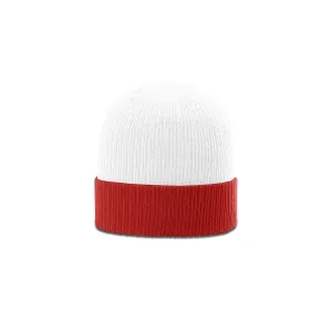 Richardson White/Red Rib Knit Beanie with Cuff