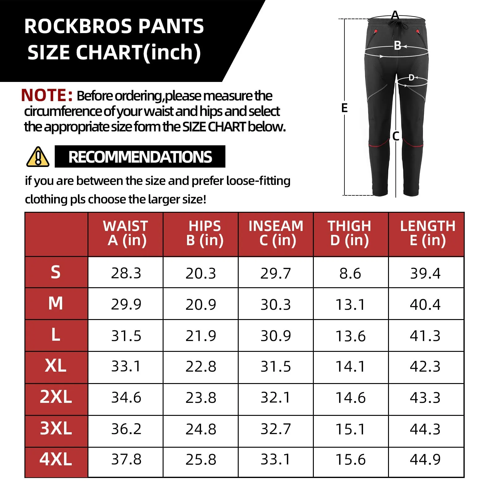 ROCKBROS Men's Black Thermal Long Cycling Pants Windproof & Warm