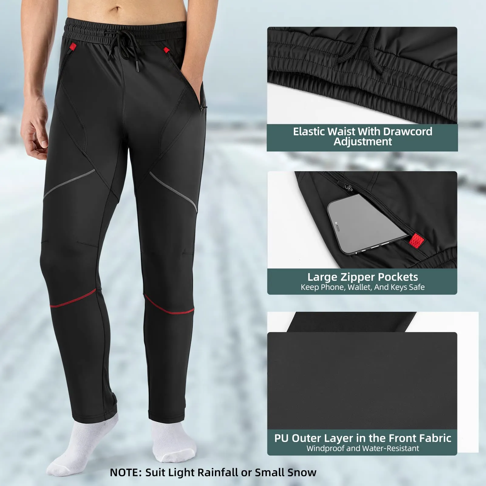 ROCKBROS Men's Black Thermal Long Cycling Pants Windproof & Warm