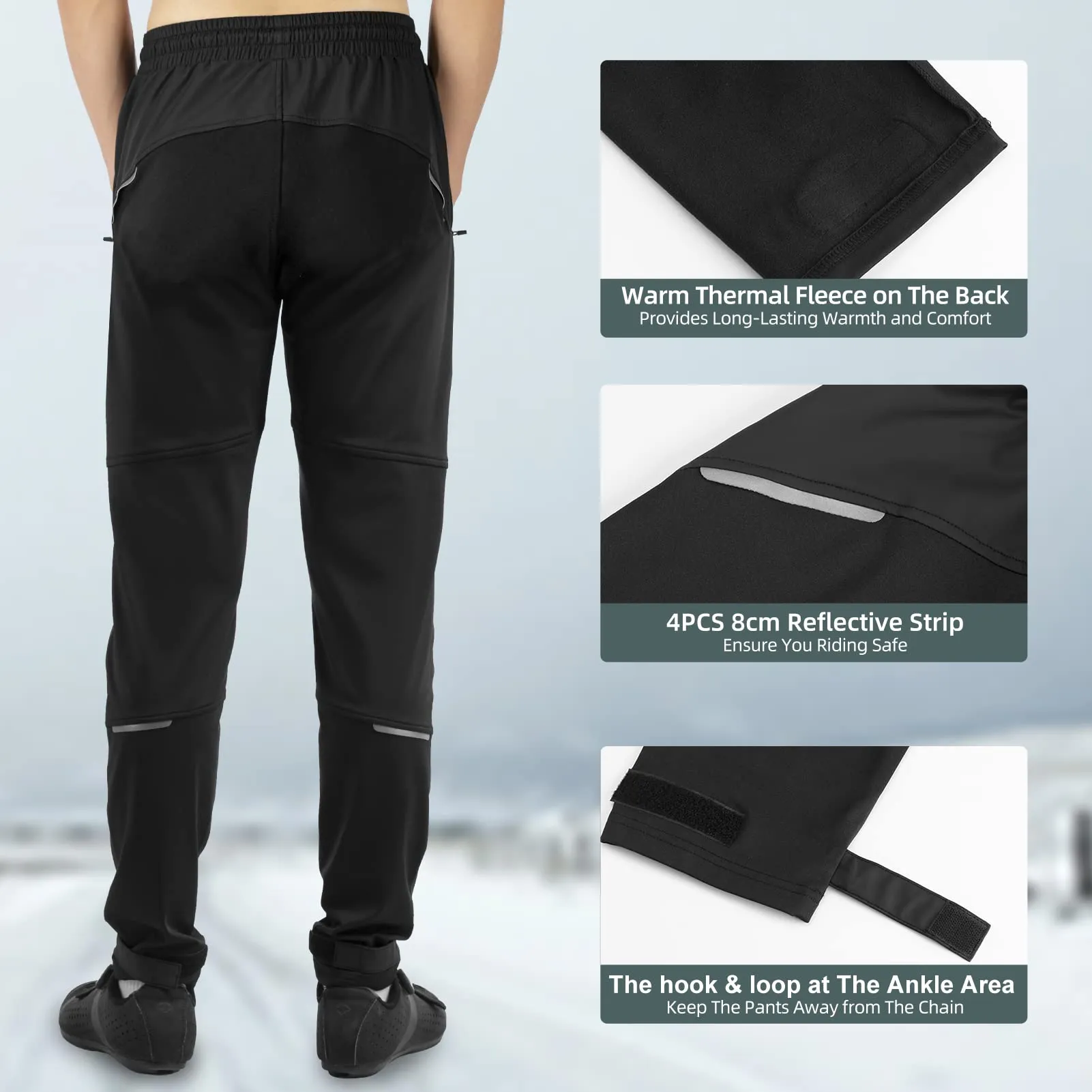 ROCKBROS Men's Black Thermal Long Cycling Pants Windproof & Warm
