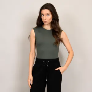 SECOND SKIN BY RD STYLE WOMEN'S ROXI SLEEVELESS CREWNECK BODYSUIT- DK IVY