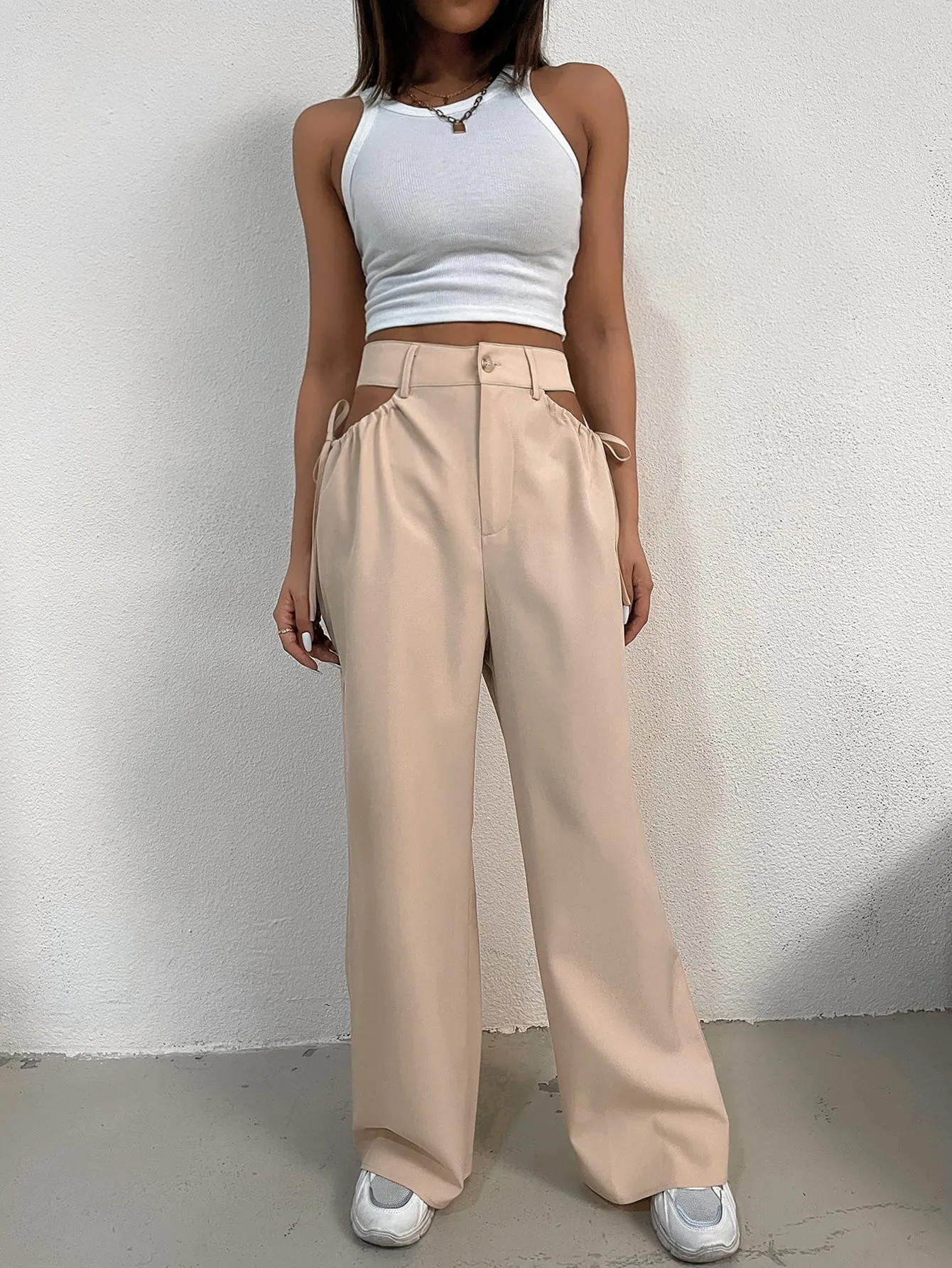 Sexy Plain Cut Out High Waist Long Women Pants