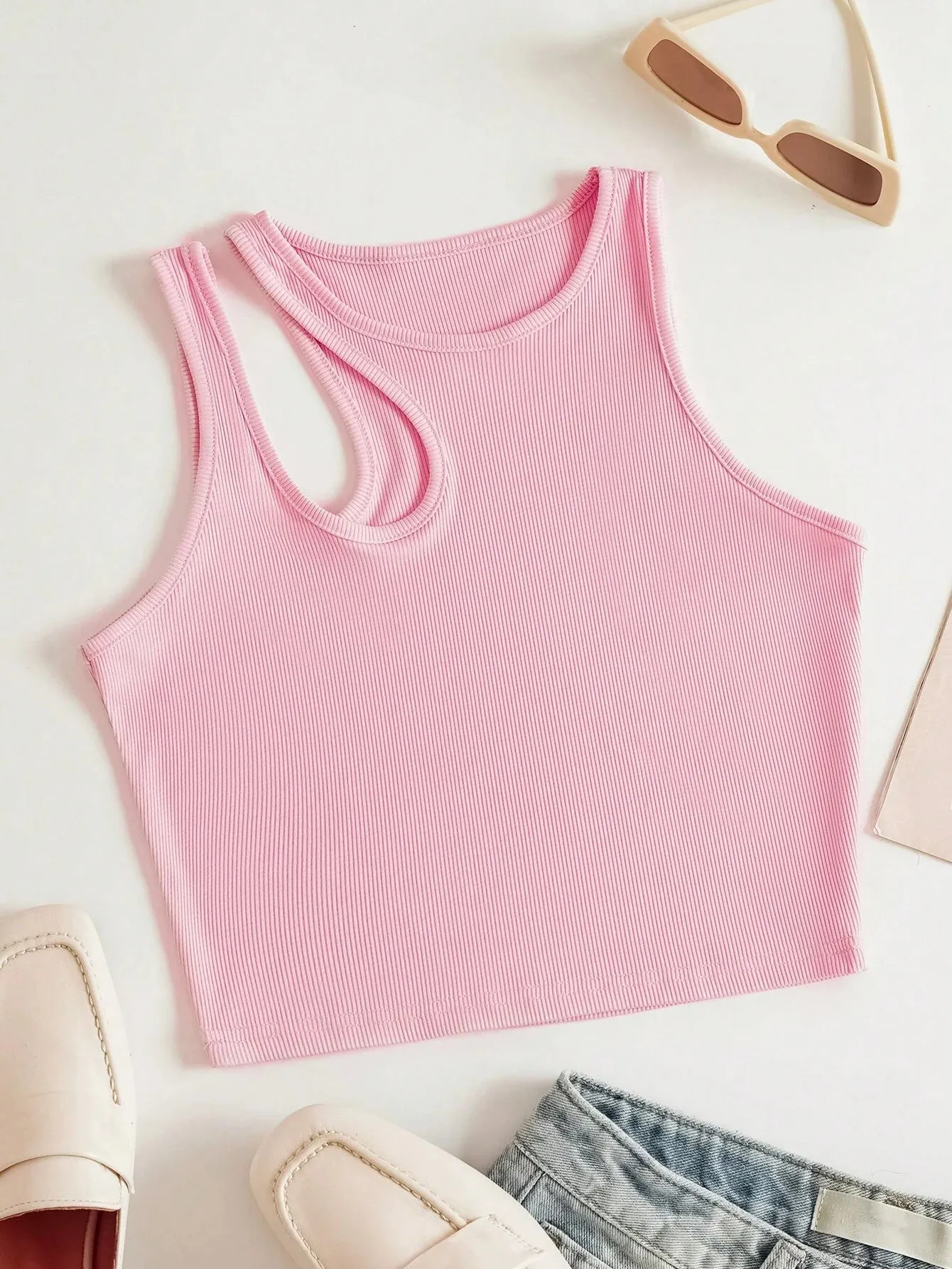 Side Cut Tank Top _ Pink