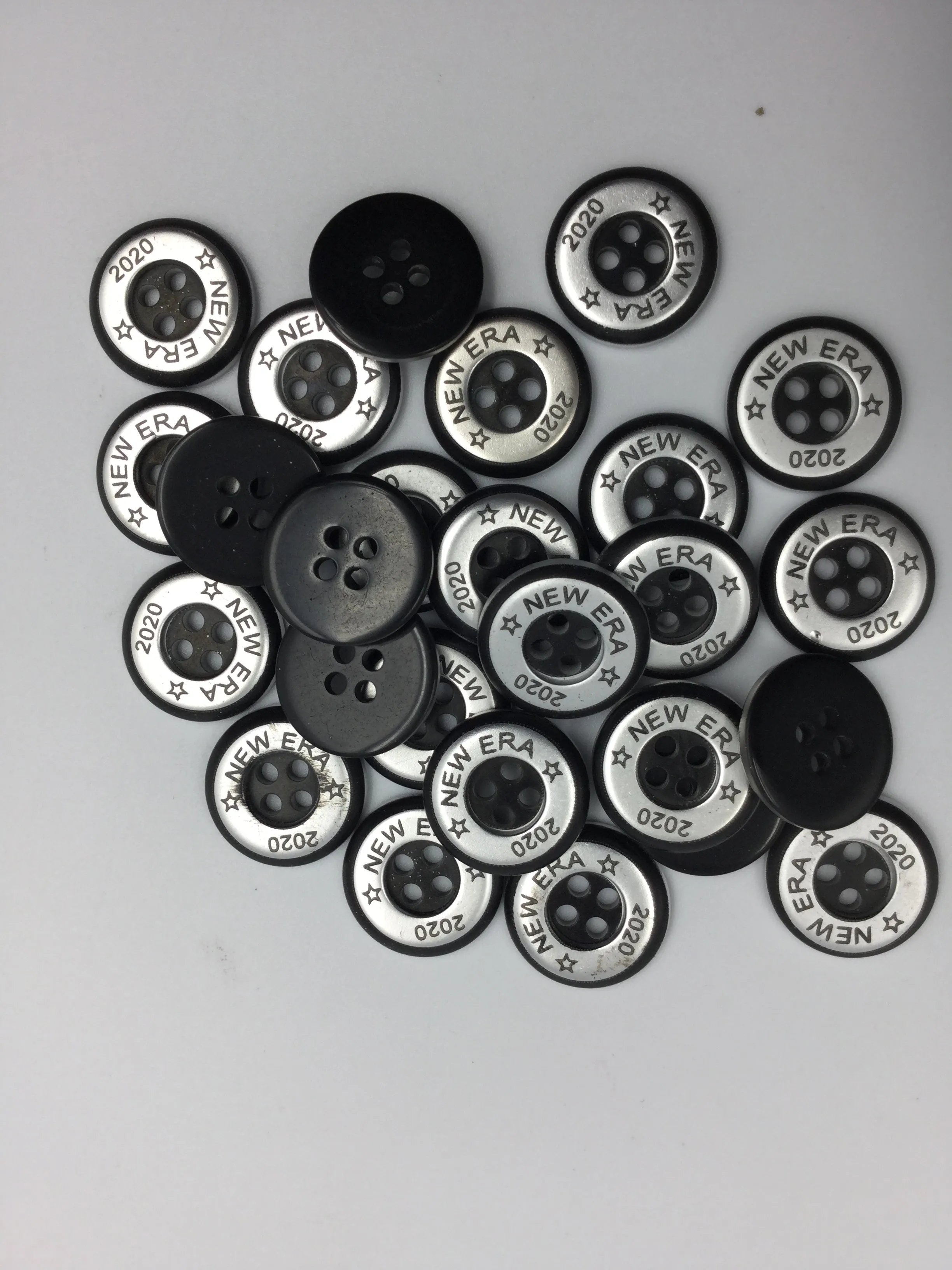 Silver & Black Round Four Hole Polyester Button (Wholesale)