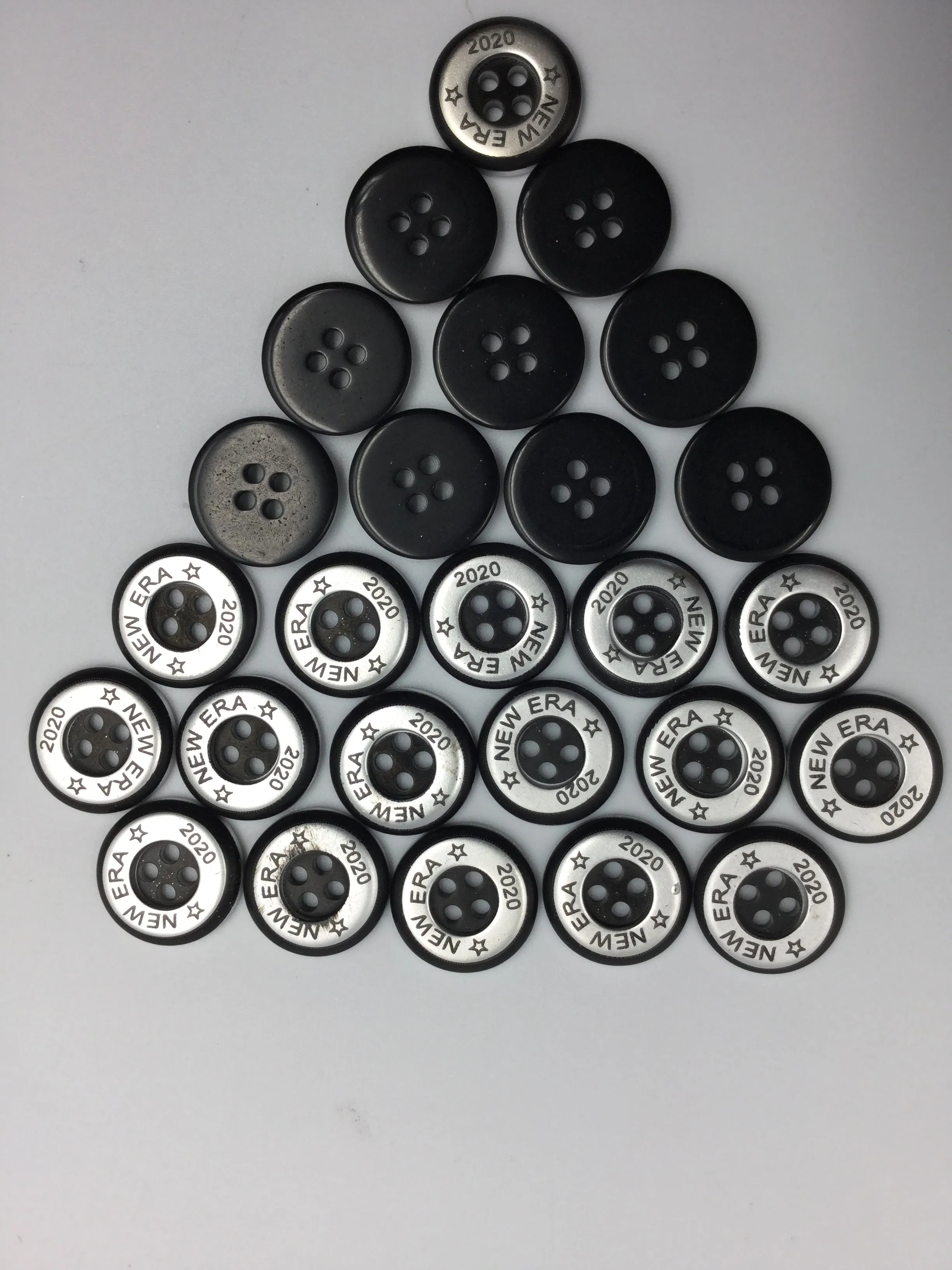 Silver & Black Round Four Hole Polyester Button (Wholesale)
