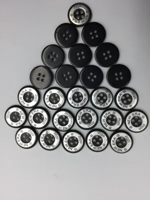 Silver & Black Round Four Hole Polyester Button (Wholesale)
