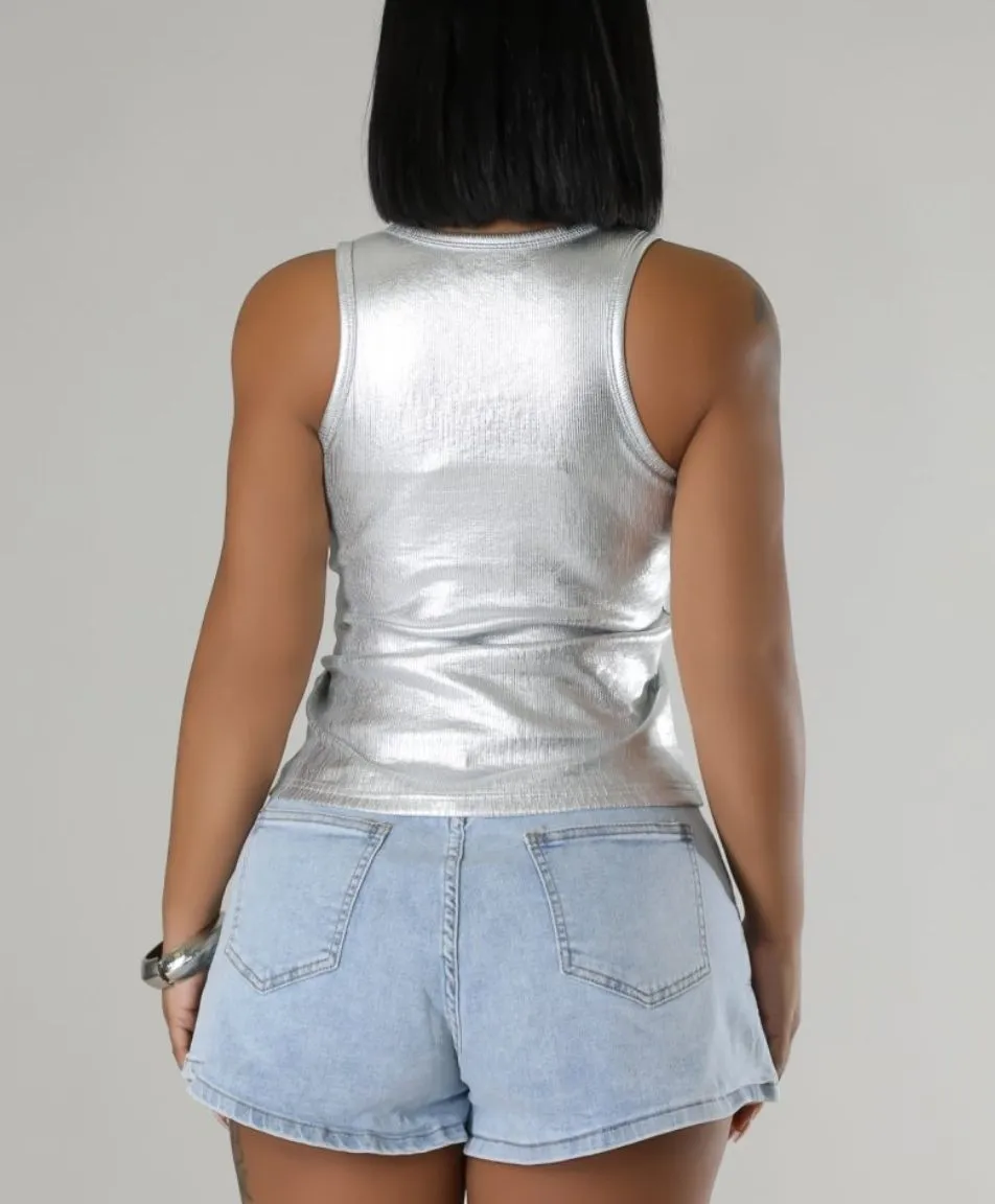 Silver Metallic Tank Top