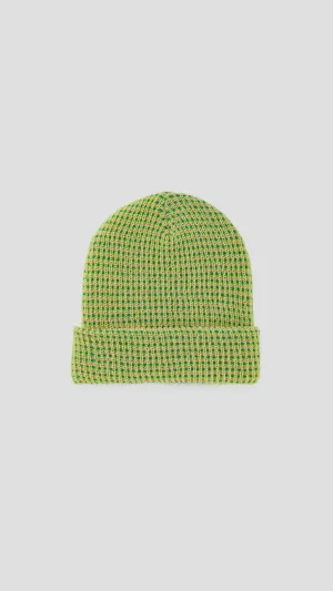 Simple Grid Knit Beanie in Lime Pink