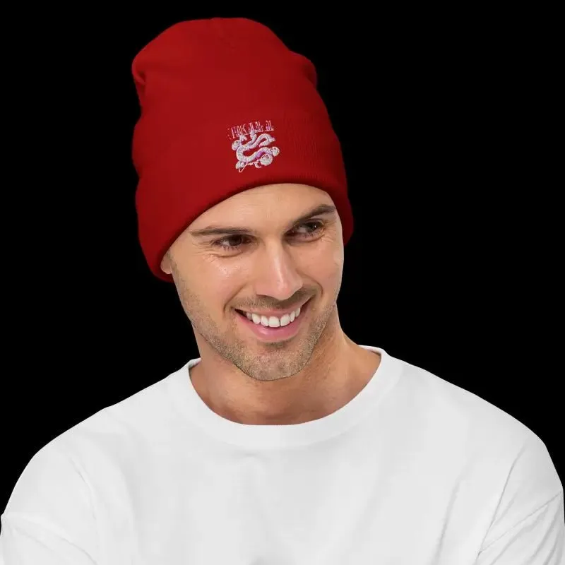 Snake Embroidered Beanie: Cozy Cotton Blend & Stylish Fit