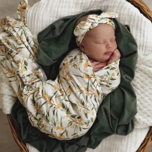 Snuggle Hunny - Organic Jersey Wrap & Beanie Set Golden Wattle