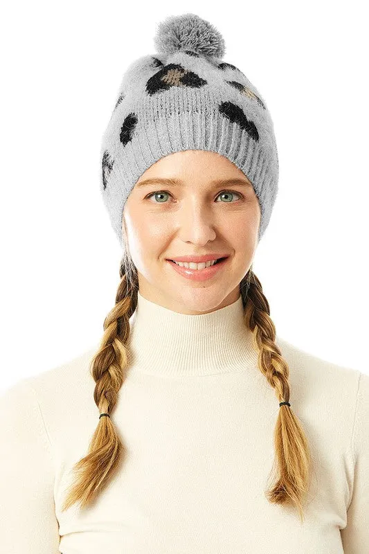 Soft Fuzzy Leopard Print Beanie Hat