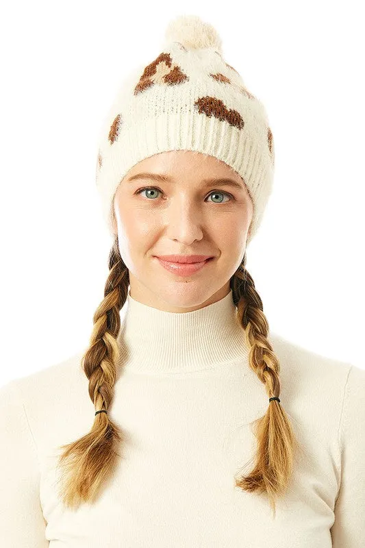 Soft Fuzzy Leopard Print Beanie Hat