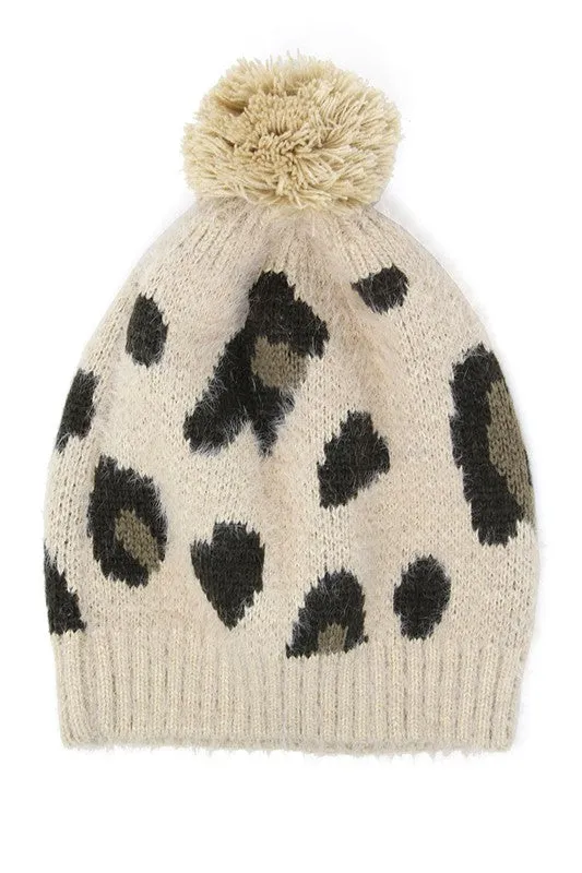 Soft Fuzzy Leopard Print Beanie Hat