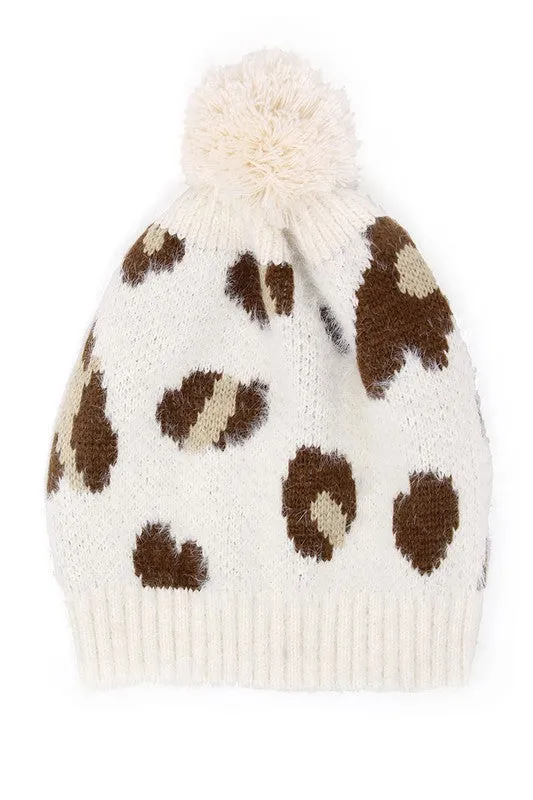 Soft Fuzzy Leopard Print Beanie Hat