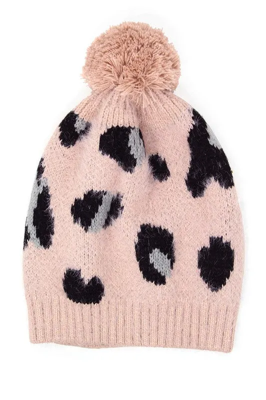 Soft Fuzzy Leopard Print Beanie Hat