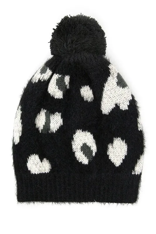 Soft Fuzzy Leopard Print Beanie Hat