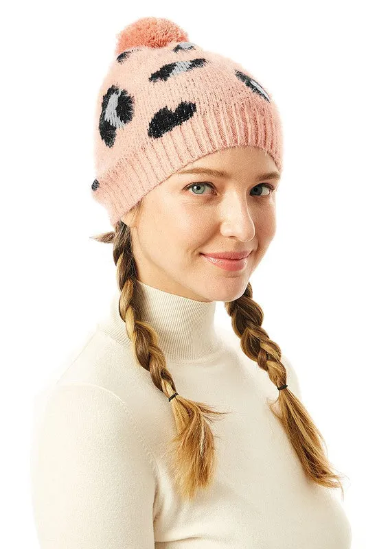 Soft Fuzzy Leopard Print Beanie Hat