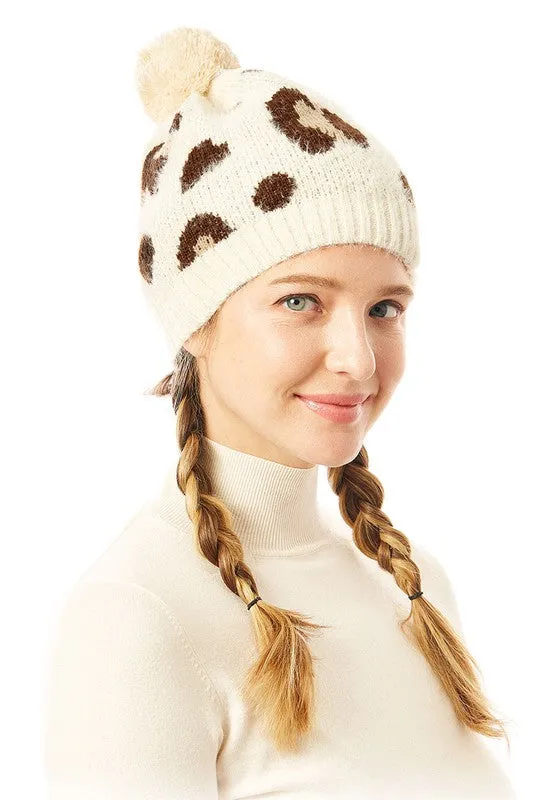 Soft Fuzzy Leopard Print Beanie Hat