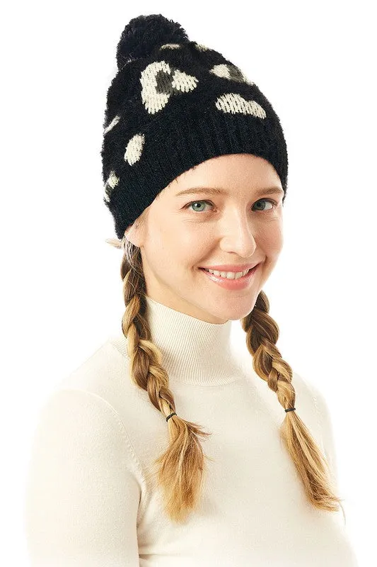 Soft Fuzzy Leopard Print Beanie Hat