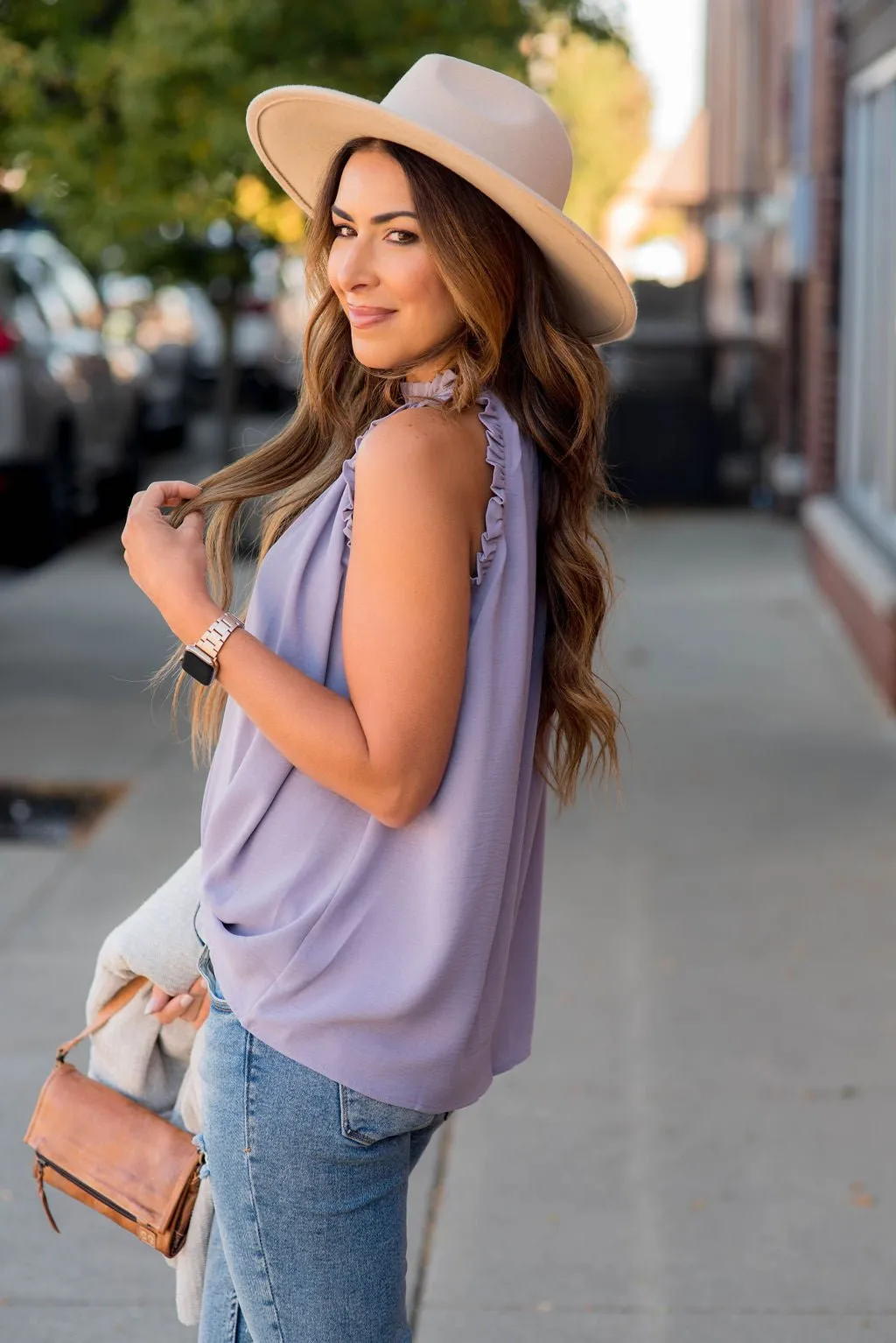 Solid Ruffle Trim Basic Tank