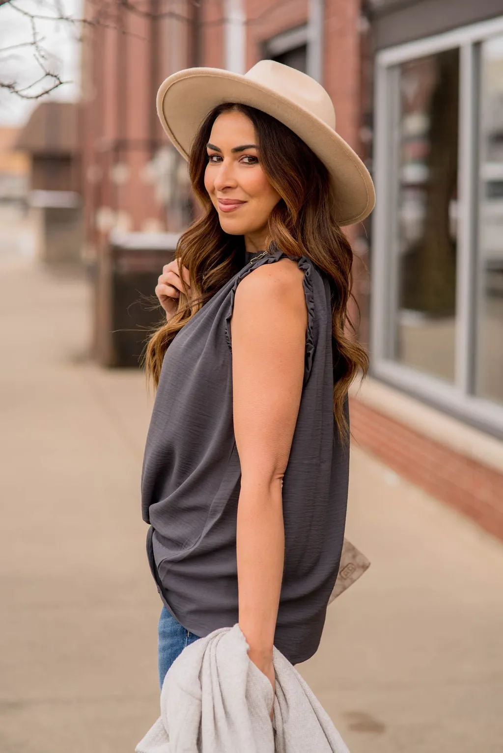 Solid Ruffle Trim Basic Tank