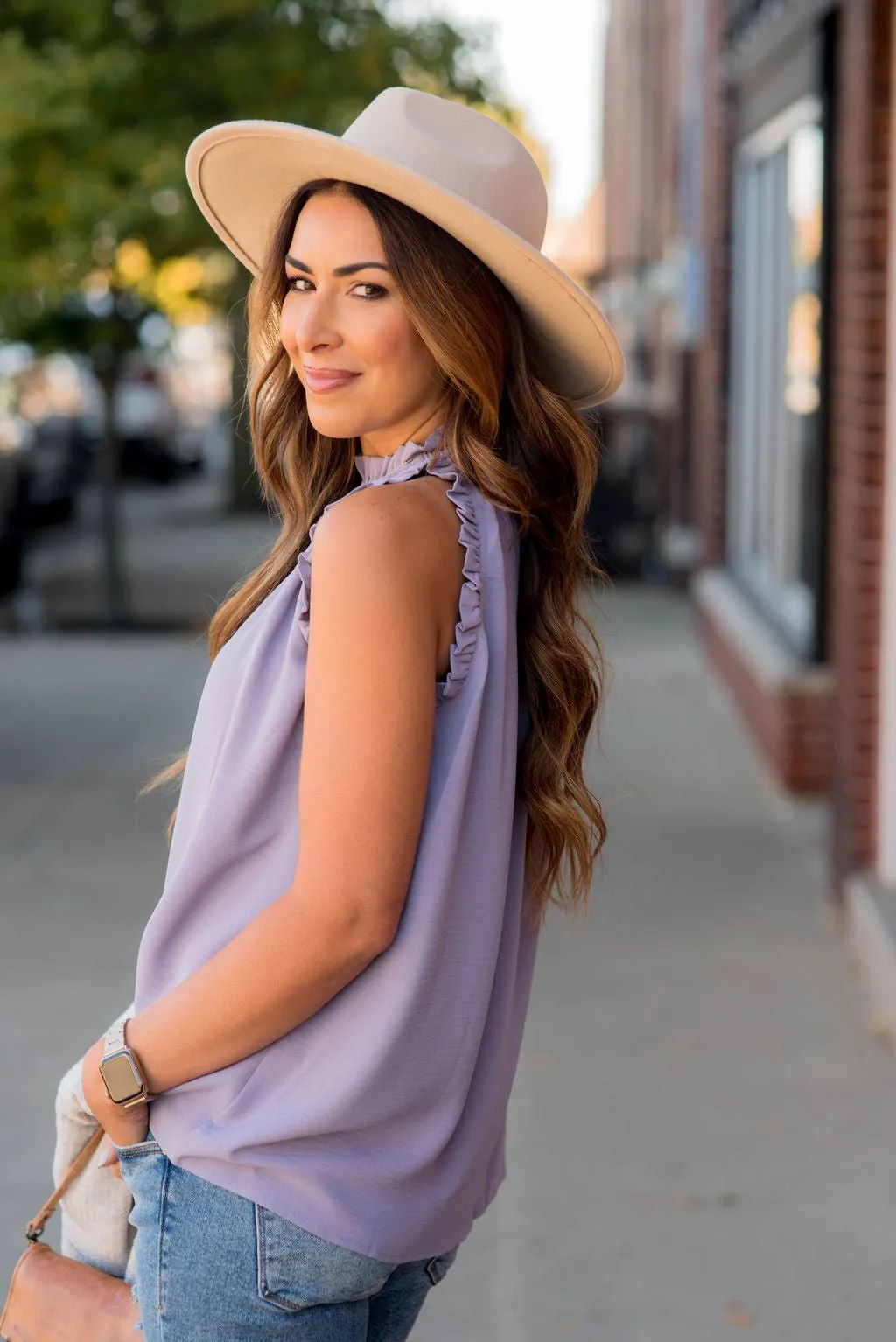 Solid Ruffle Trim Basic Tank