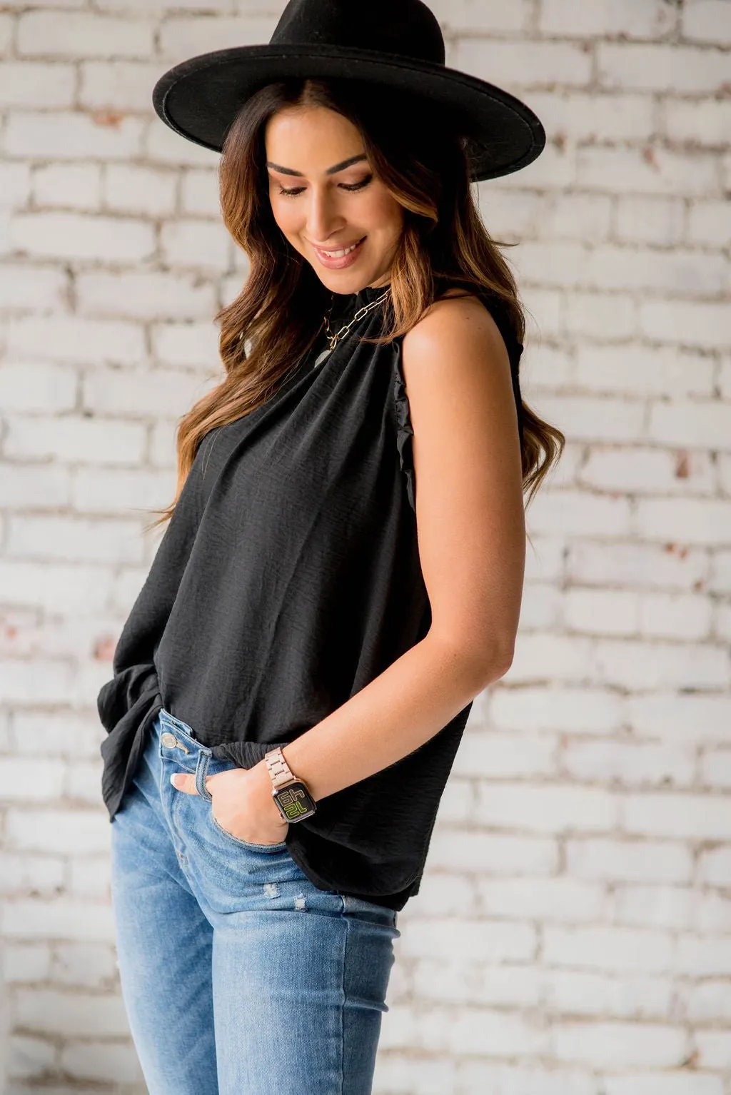 Solid Ruffle Trim Basic Tank