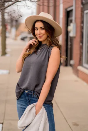 Solid Ruffle Trim Basic Tank