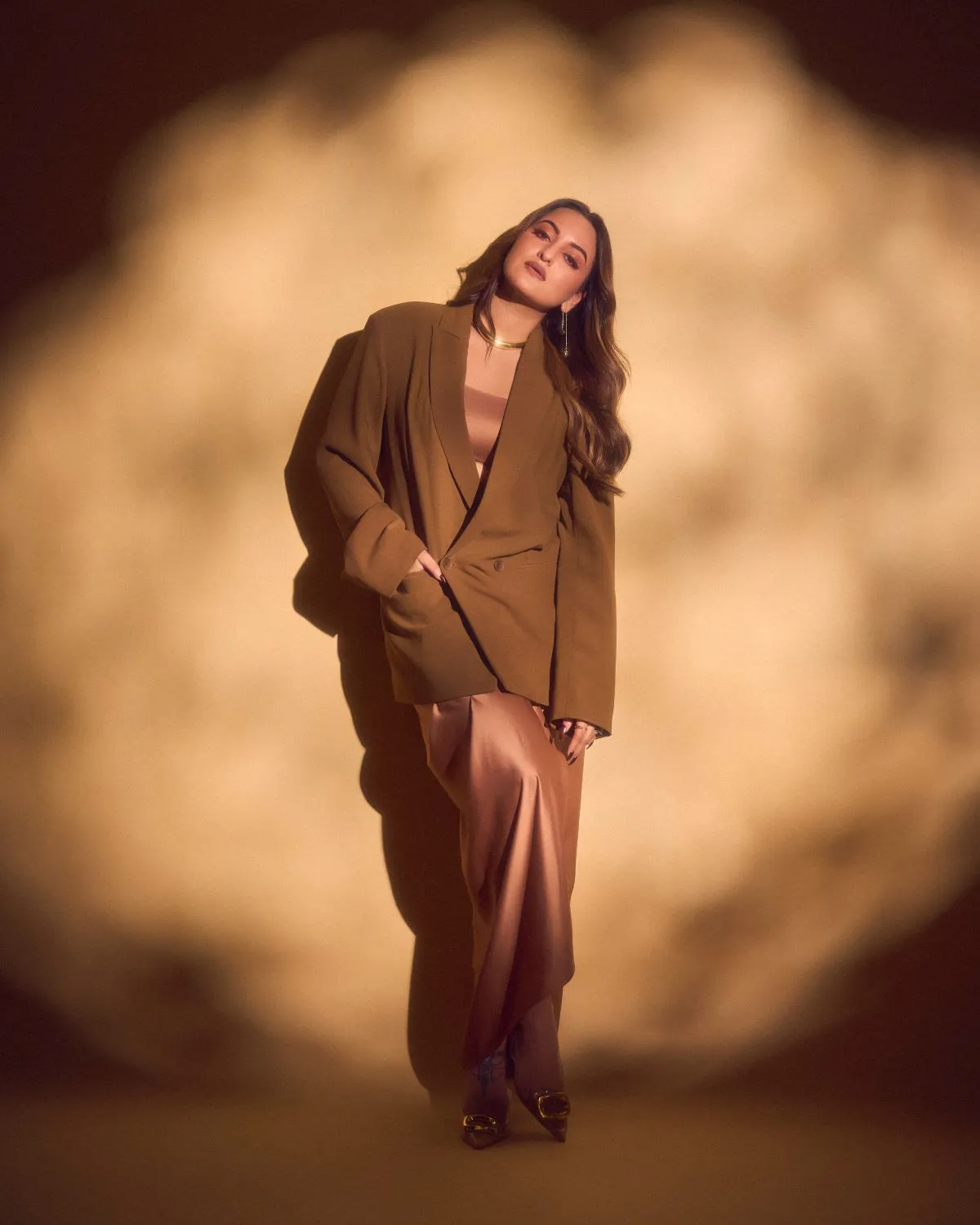 Sonakshi Sinha in Nora Draped Skirt and Classic Blazer