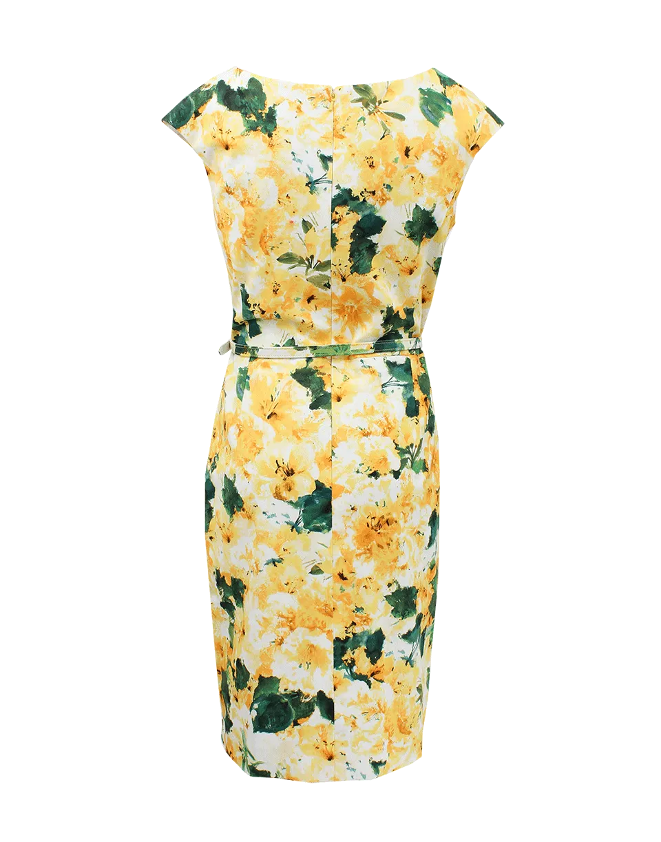 Split Scoop Neck Dress With Belt