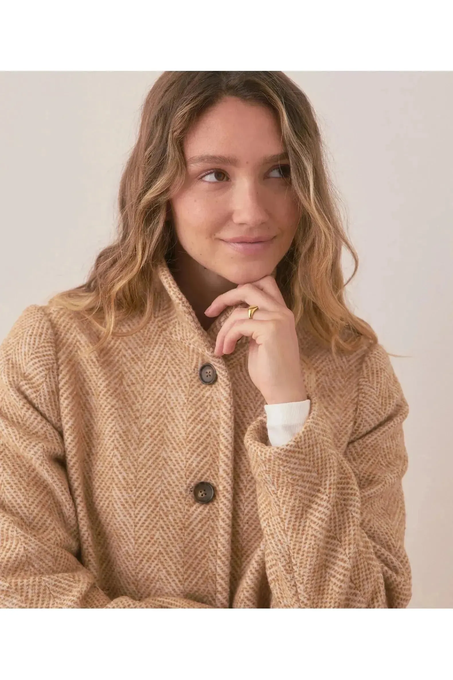 Stephanie Cocoon Coat - Camel Herringbone