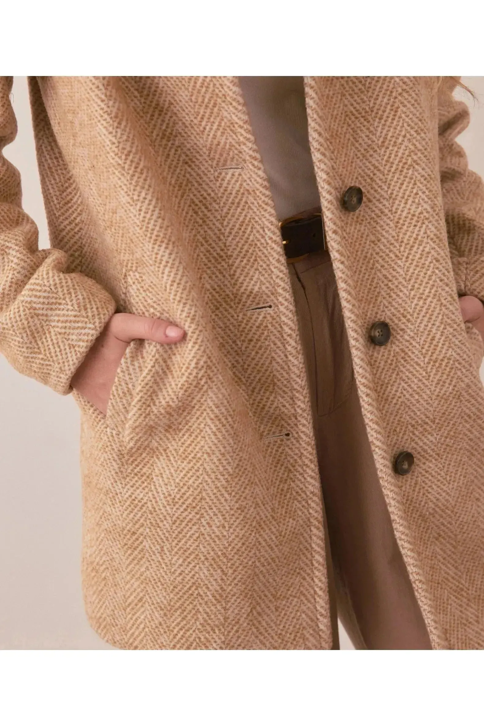 Stephanie Cocoon Coat - Camel Herringbone