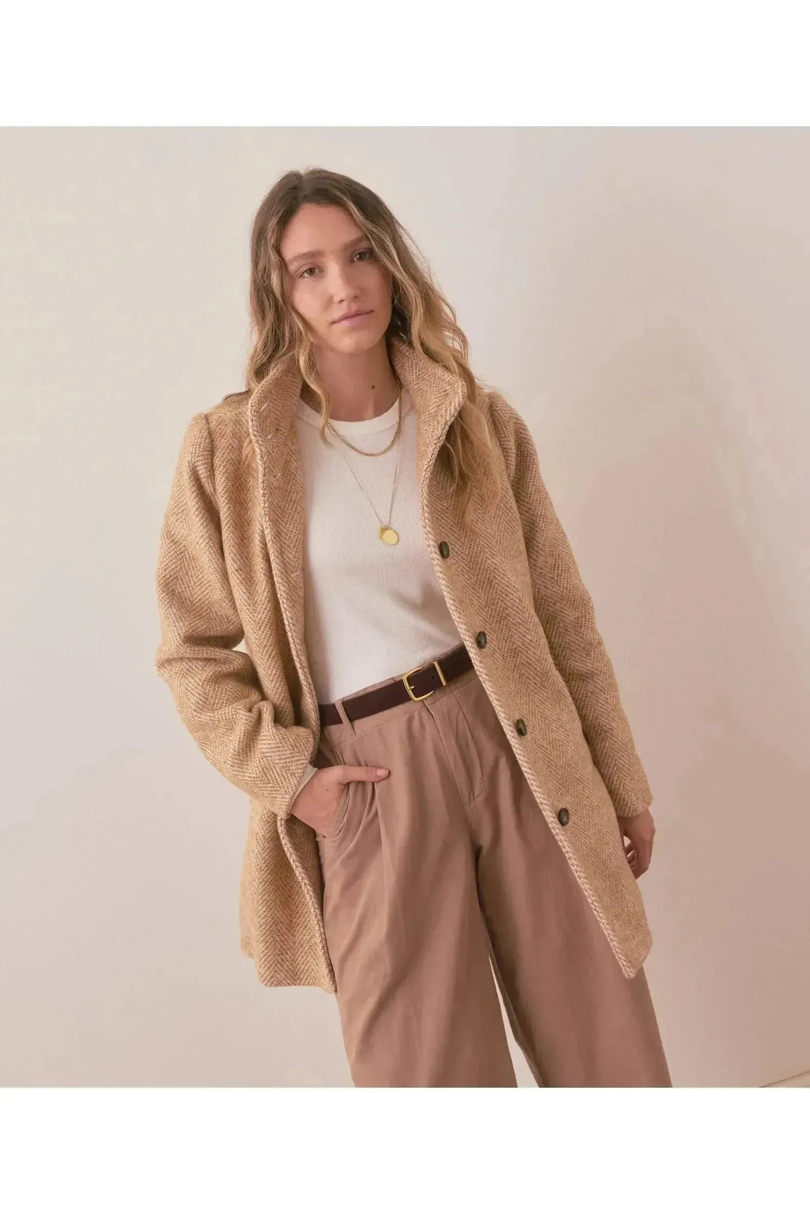 Stephanie Cocoon Coat - Camel Herringbone