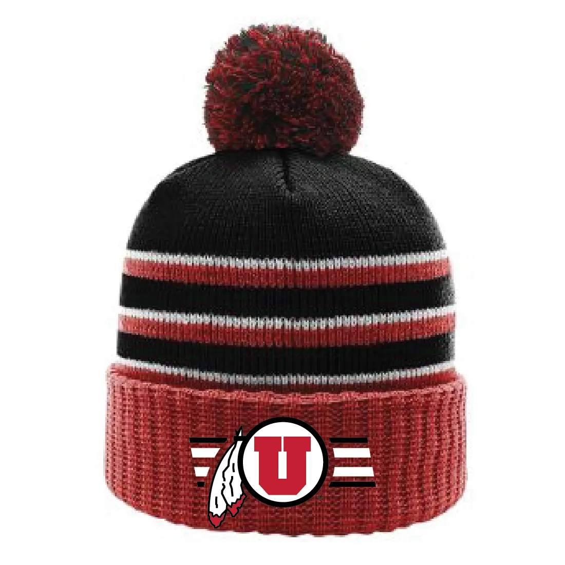 Stripe Pom Beanie With Cuff