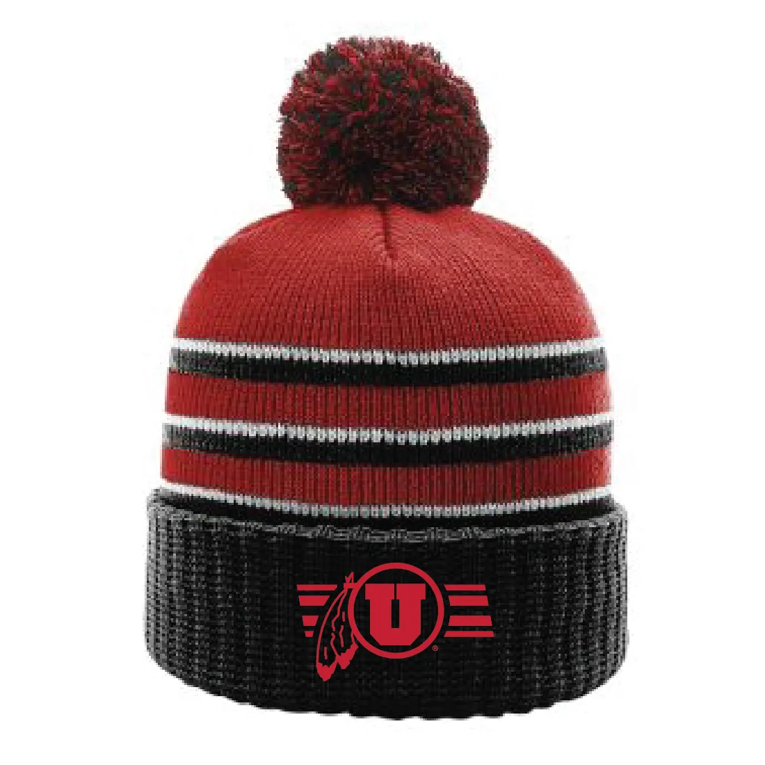 Stripe Pom Beanie With Cuff