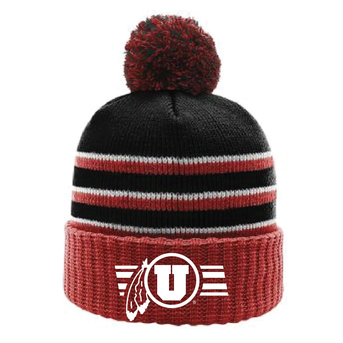 Stripe Pom Beanie With Cuff