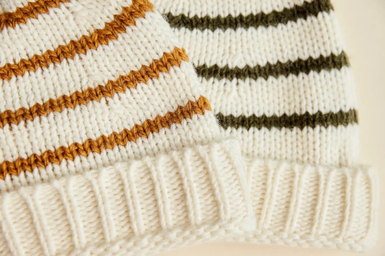Striped Knit Beanie - Dusty Green