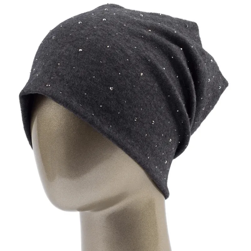 Stylish Solid Color Women's Beanie with Rhinestones - SF1689