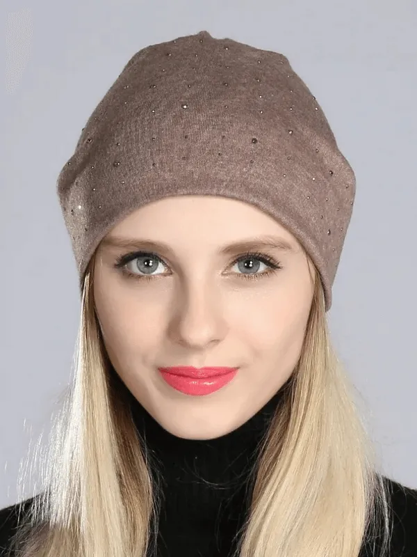 Stylish Solid Color Women's Beanie with Rhinestones - SF1689
