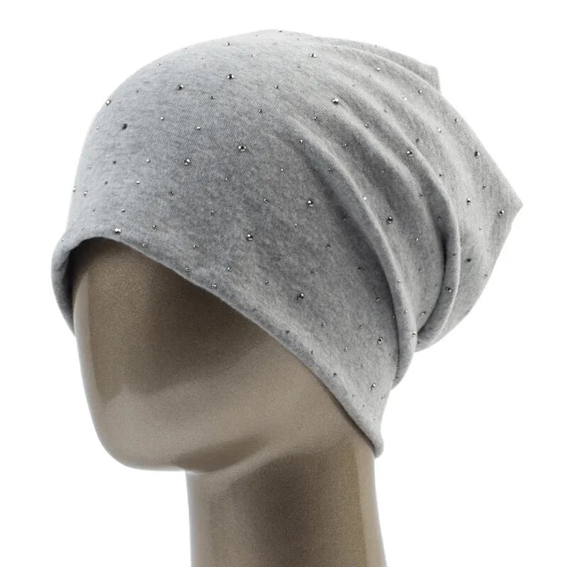 Stylish Solid Color Women's Beanie with Rhinestones - SF1689